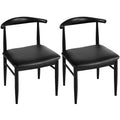 Yaheetech 2pcs Dining Chairs Mid Century Armless with Backrest Fabric Leather Seat Metal Legs for Kitchen Living Room Chair - Bl