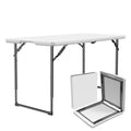 MAKE CHANGES Folding Table 4ft - Heavy Duty Fold-in-Half Plastic Table with Adjustable Height, Portable Utility Tables with Stee