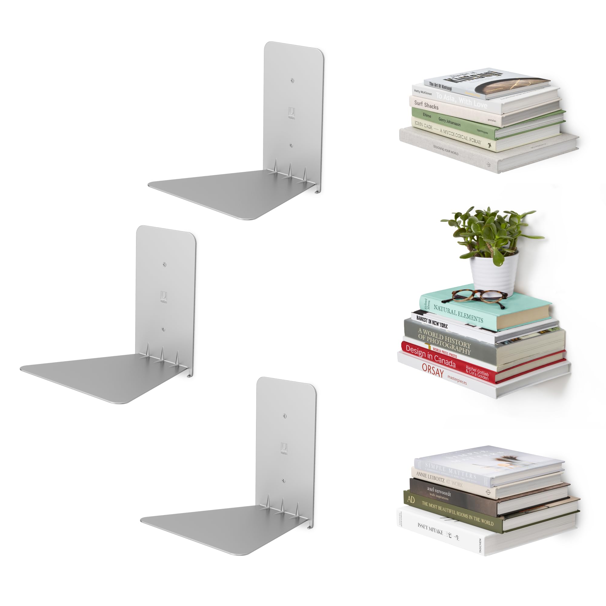 Umbra 330639-560 Conceal Floating Bookshelf, Set of 3, Small, Silver