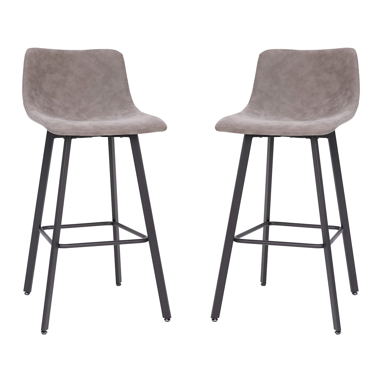 Flash Furniture Caleb Modern Commercial Barstools with Footrests - Gray LeatherSoft -30 Inch - Black Matte Iron Frame - Armless 