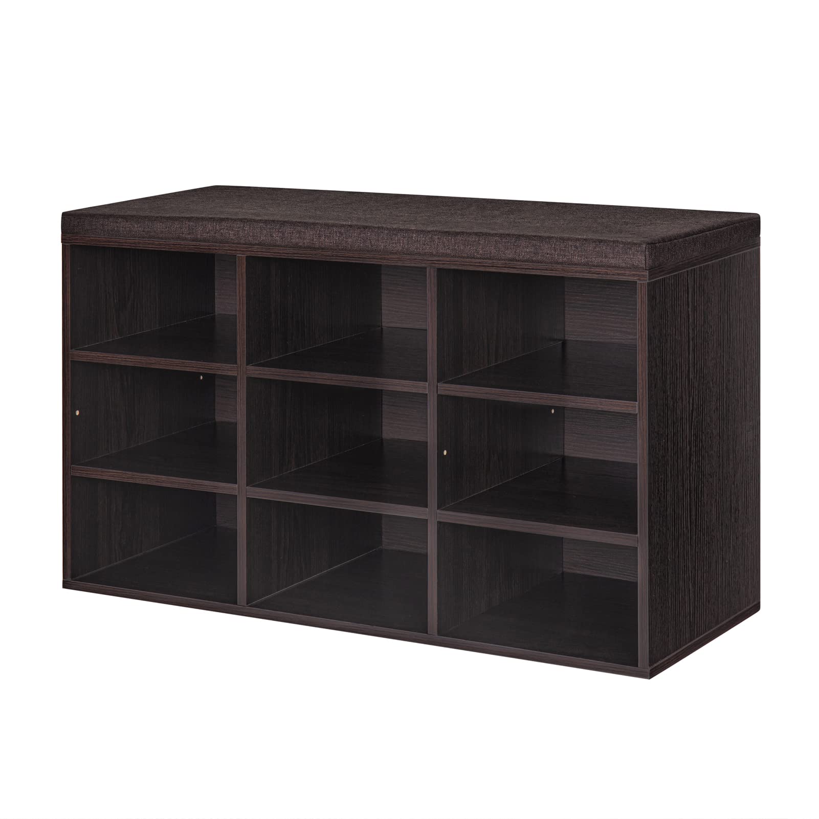 DINZI LVJ Shoe Bench, 9 Cubbies Shoe Organizer for Entryway, Storage Bench with Cushion, Cubby Shoe Rack with Adjustable Shelves