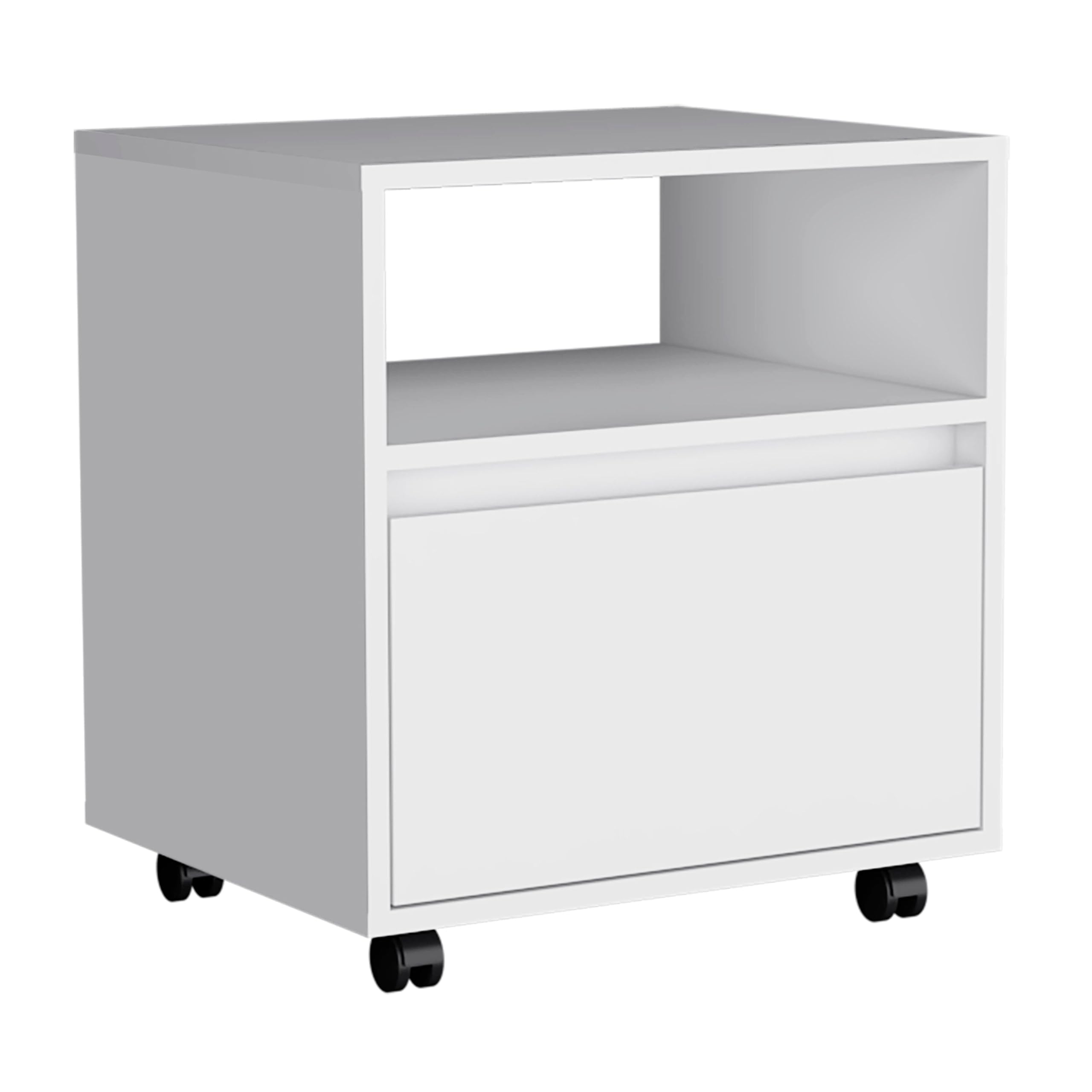 Tuhome Austin Nightstand, Casters, Single Drawer-White