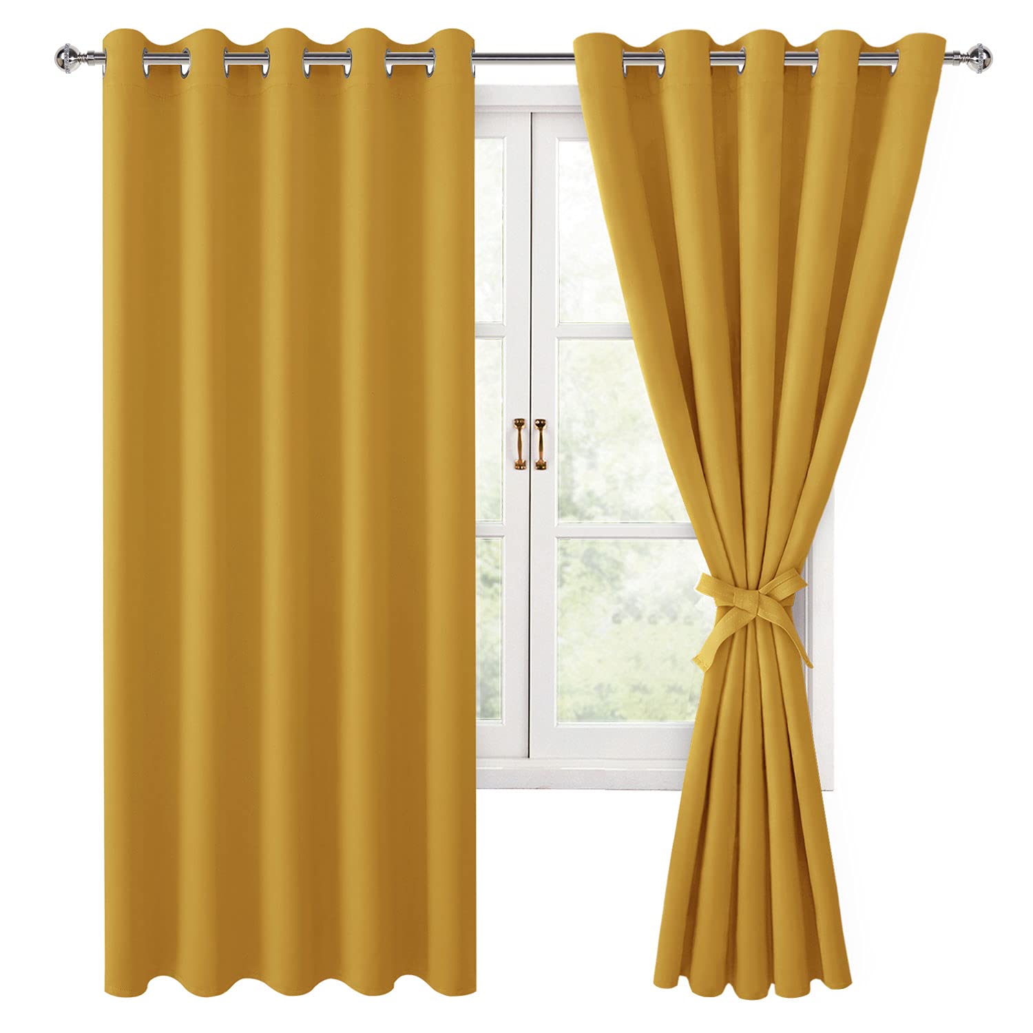 Hiasan Blackout Curtains for Bedroom, 60 x 63 Inches Length - Thermal Insulated & Light Blocking Window Curtains for Living Room