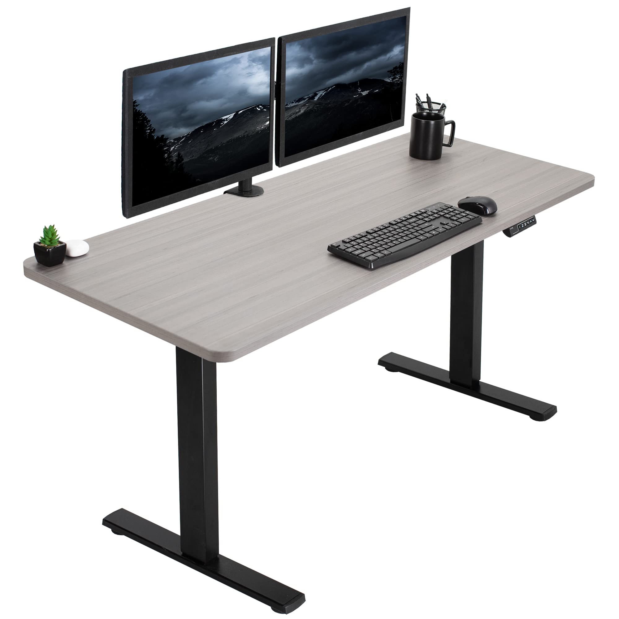 VIVO Electric Height Adjustable 60 x 24 inch Memory Stand Up Desk, Dark Gray Solid One-Piece Table Top, Black Frame, Standing Wo