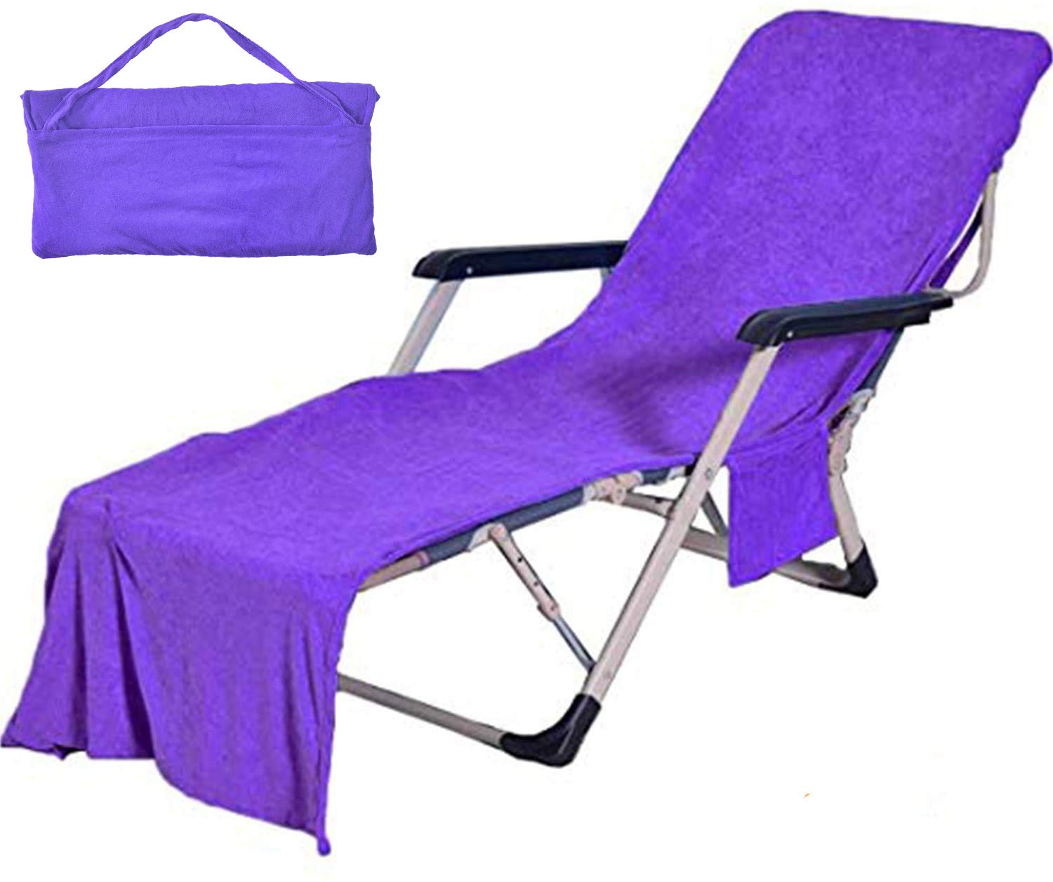 VOCOOL Double Layer Chaise Lounge Pool Chair Cover Beach Towel Fitted Elastic Pocket Wont Slide 85 L x 30 W-Purple