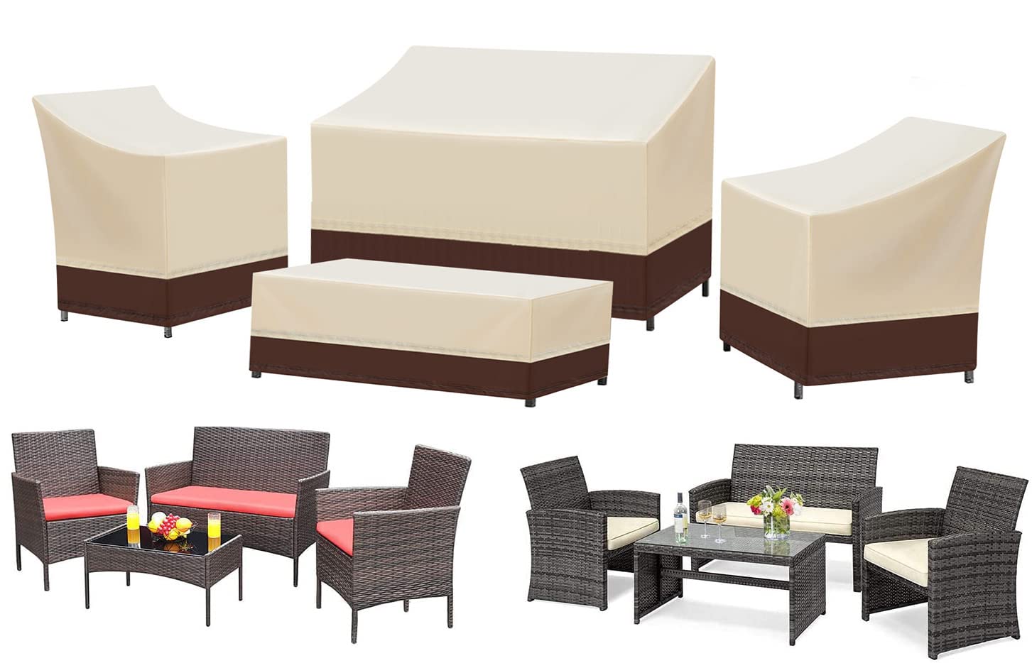 SIRUITON Patio Furniture Covers 4 Piece Set, Waterproof Outdoor Patio Furniture Set Covers, 420D Heavy Duty Durable and Water Re