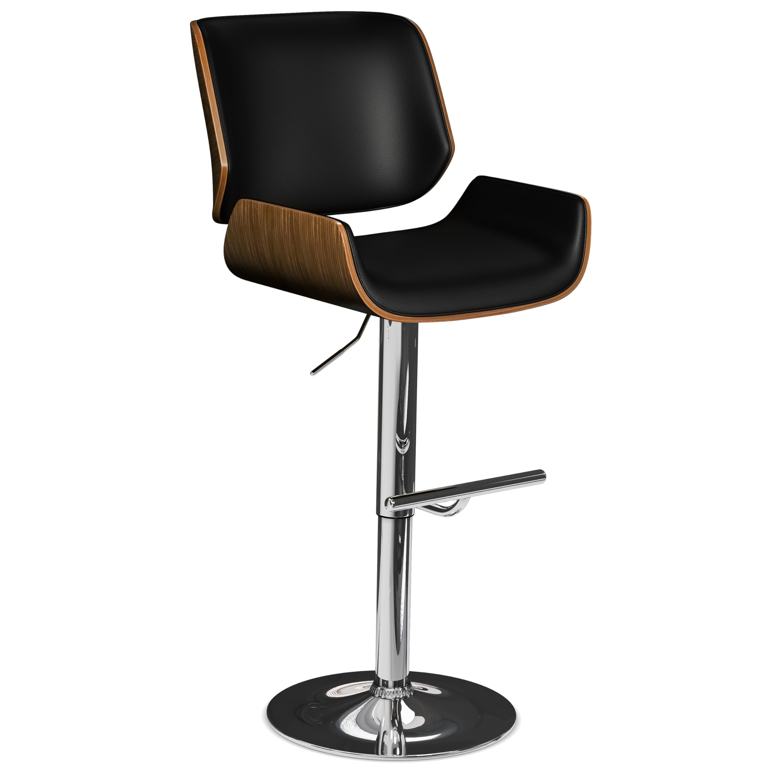 SIMPLIHOME Dixie Mid Century Modern 16 inch Adjustable Swivel Bar Stool in Black Vegan Faux Leather for The Dining Room and Kitc