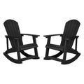 Flash Furniture Savannah Poly Resin Wood Adirondack Rocking Chair - All Weather Black Polystyrene - Stainless Steel Hardware - S