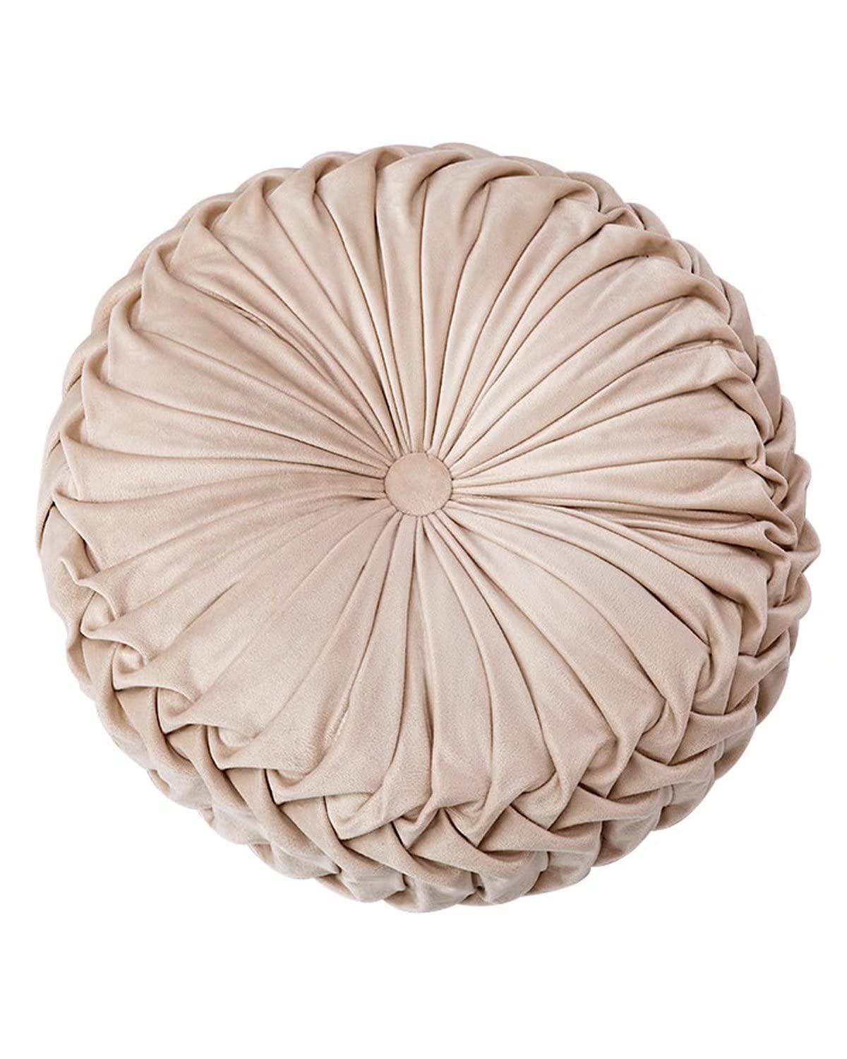 Round Velvet Pillow for Couch Small Handmade Decorative Throw Pillow for Bed Bedroom 13.7    Beige