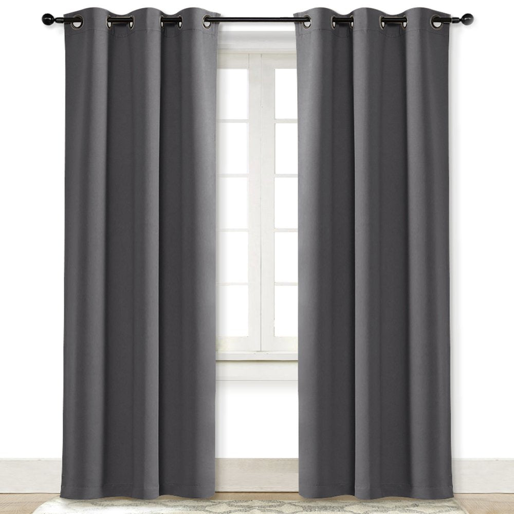 NICETOWN Gray Curtain Blackout Drape Panel 3 Pass Microfiber Noise Reducing Thermal Insulated Window Drapery with Grommet (Singl