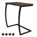 SRIWATANA Side Table, C-Shaped End Table with Rolling Wheels,Rustic Sofa Couch Table for Laptop Coffee Snack, Dark Walnut