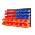 HORUSDY Wall Mounted Storage Bins Parts Rack 30PC Organizer Garage Plastic Shop Tool for Mens Gift, Blue,Orange,Red