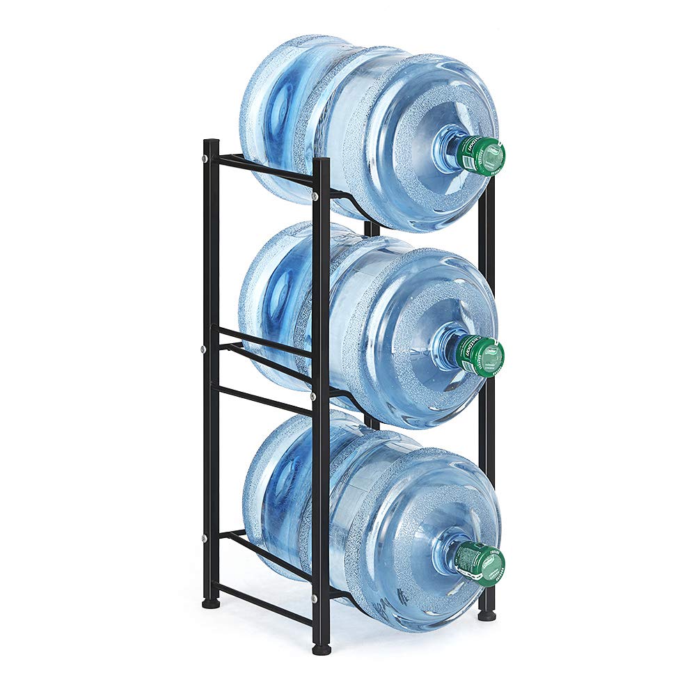 Water Bottle Storage Organizer - 5 Gallon Jug Holder Rack, 3-Tier Stackable Dispenser Stand for Office, Kitchen, Lobby, Foyer - 