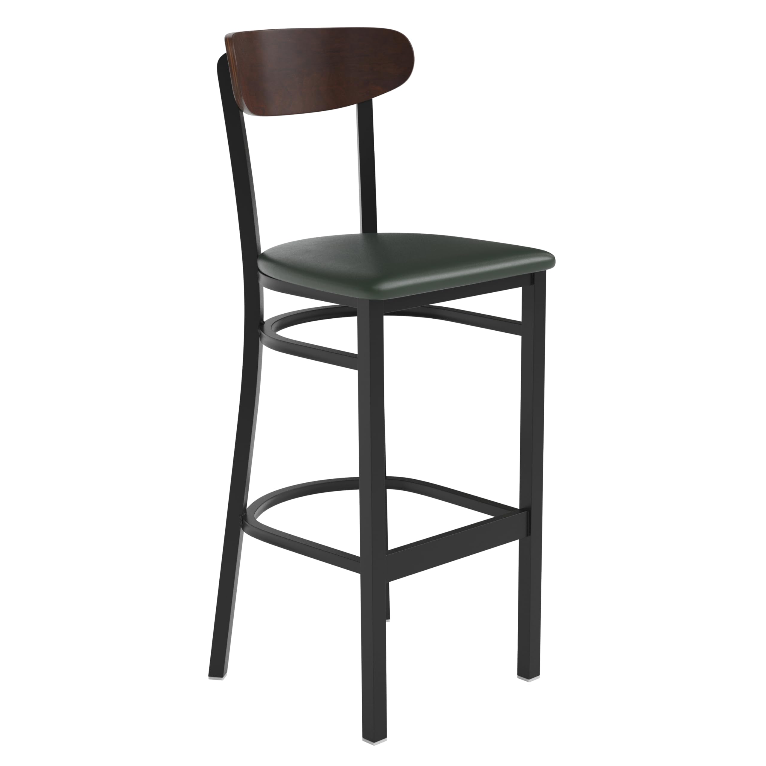 Flash Furniture Wright Commercial Barstool - Walnut Finish Wood Boomerang Back - Green Vinyl Seat - 500 LB. Capacity Black Steel