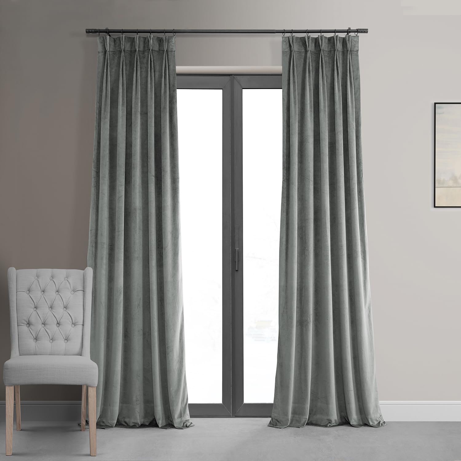 HPD Half Price Drapes Velvet Blackout Curtains/Drapes - 120 Inches Long 1 Panel Blackout Curtain Signature Pleated For Living Ro
