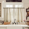 Kitchen Curtains 24 Inch Length Rustic Beige Farmhouse Country Linen Short Cafe Semi Sheer Curtains Rod Pocket Tiers for Small H