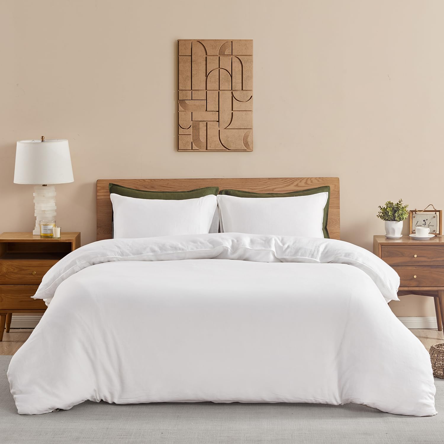DAPU 100% Linen Duvet Cover Set - Pure Natural French Flax Linen with 8 Corner Ties and Zipper Closure Soft Breathable Durable f