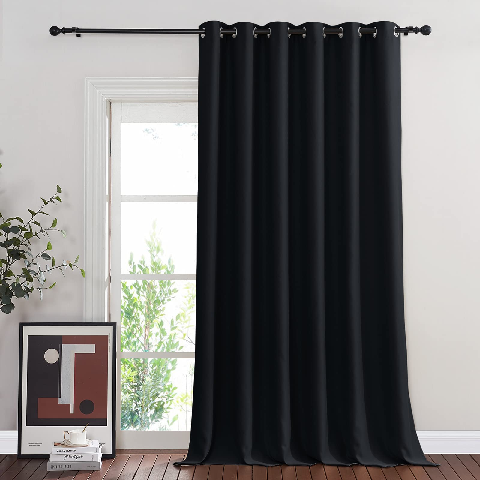 NICETOWN Black Out Sliding Door Curtain 102 inches Long, Grommet Thermal Insulated Patio Door Curtains Room Divider Drape Window