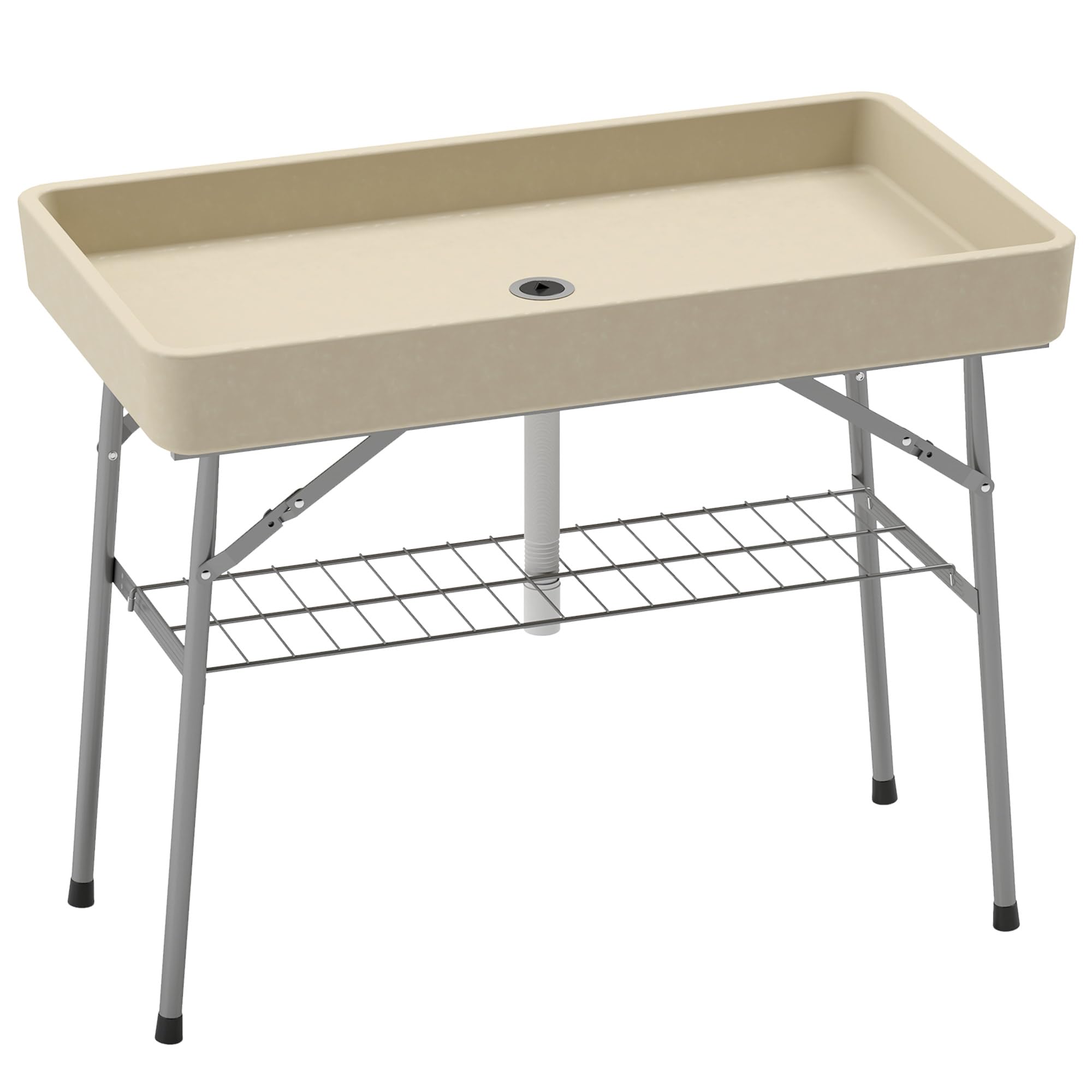 Outsunny 3.4ft Folding Ice Cooler Table with Drain, Fill and Chill Table Outdoor Table Cooler with Storage Shelf, Drink Cooler f