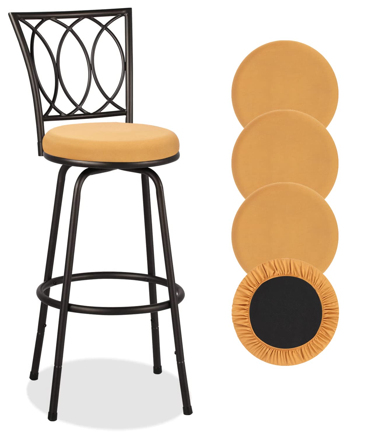 Deisy Dee 4PCS Round Bar Stool Seat Covers Stretch Round Chair Covers for 13-16 Inch Stool Chair (Golden)