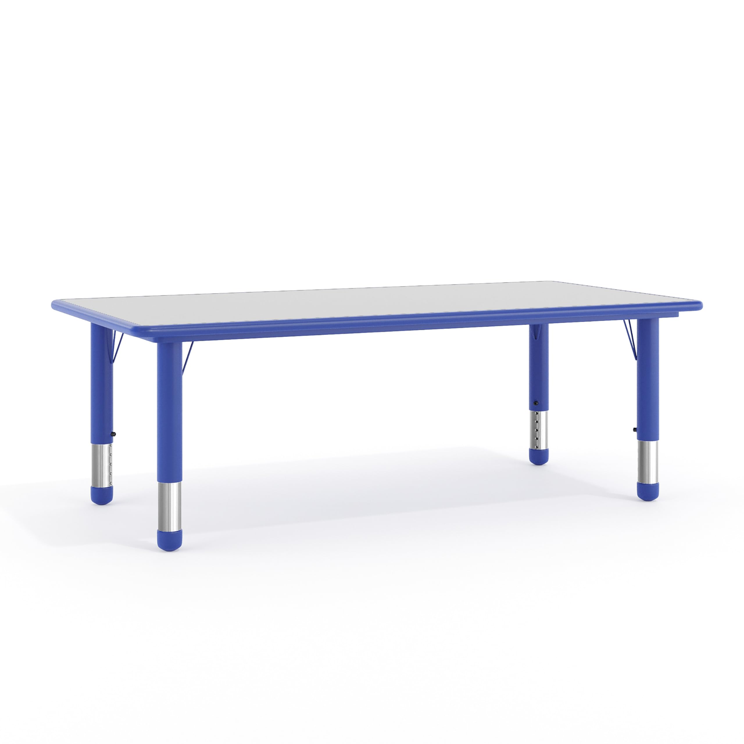 Flash Furniture Wren 23.625W x 47.25L Rectangular Blue Plastic Height Adjustable Activity Tables with Grey Tops, Set of 6