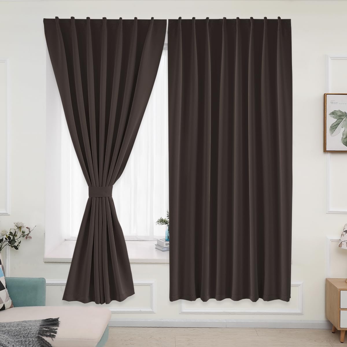 Muamar 2pcs Portable Curtains Without Rod Curtains for Rental House,Temporary Curtains Room Darkening Curtains Privacy Drapes fo