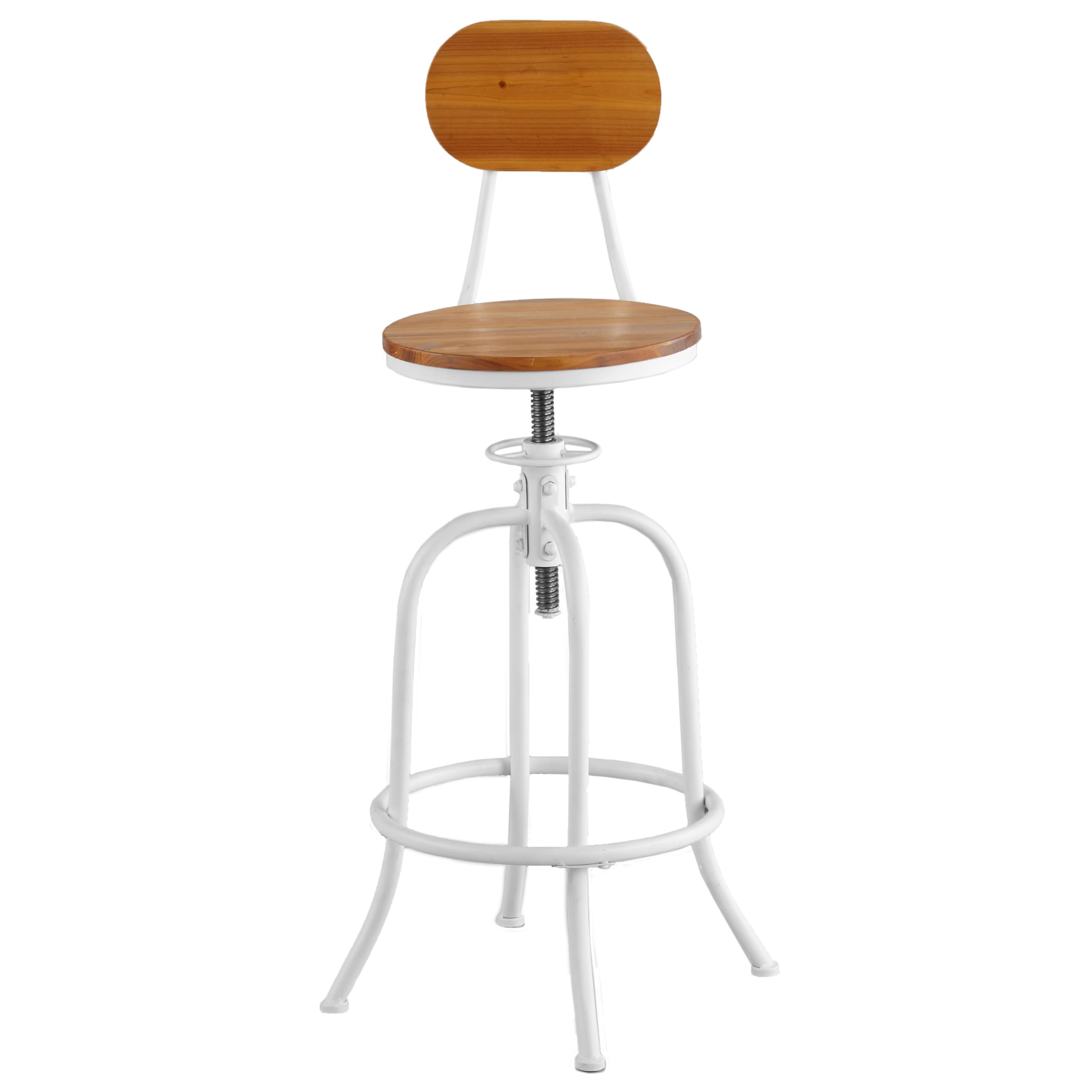 Adjustable Swivel Stool with Back - White