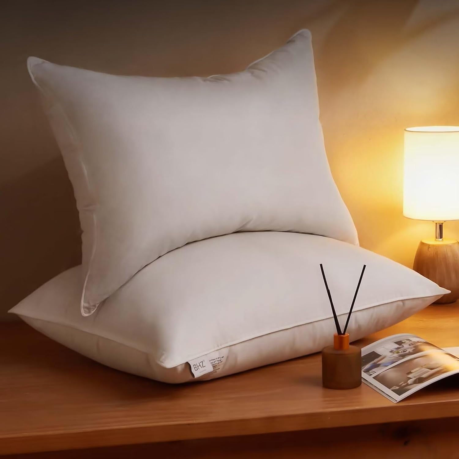 BHZ Goose Down Feather Pillows Queen Size Set of 2 Pillows Hotel Bed Pillows for Sleeping Soft and Supportive Pillows for Side a