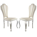 Benjara Kuri 23 Inch Dining Chair, Scalloped Back, Vegan Leather, Set of 2, Chrome and Black