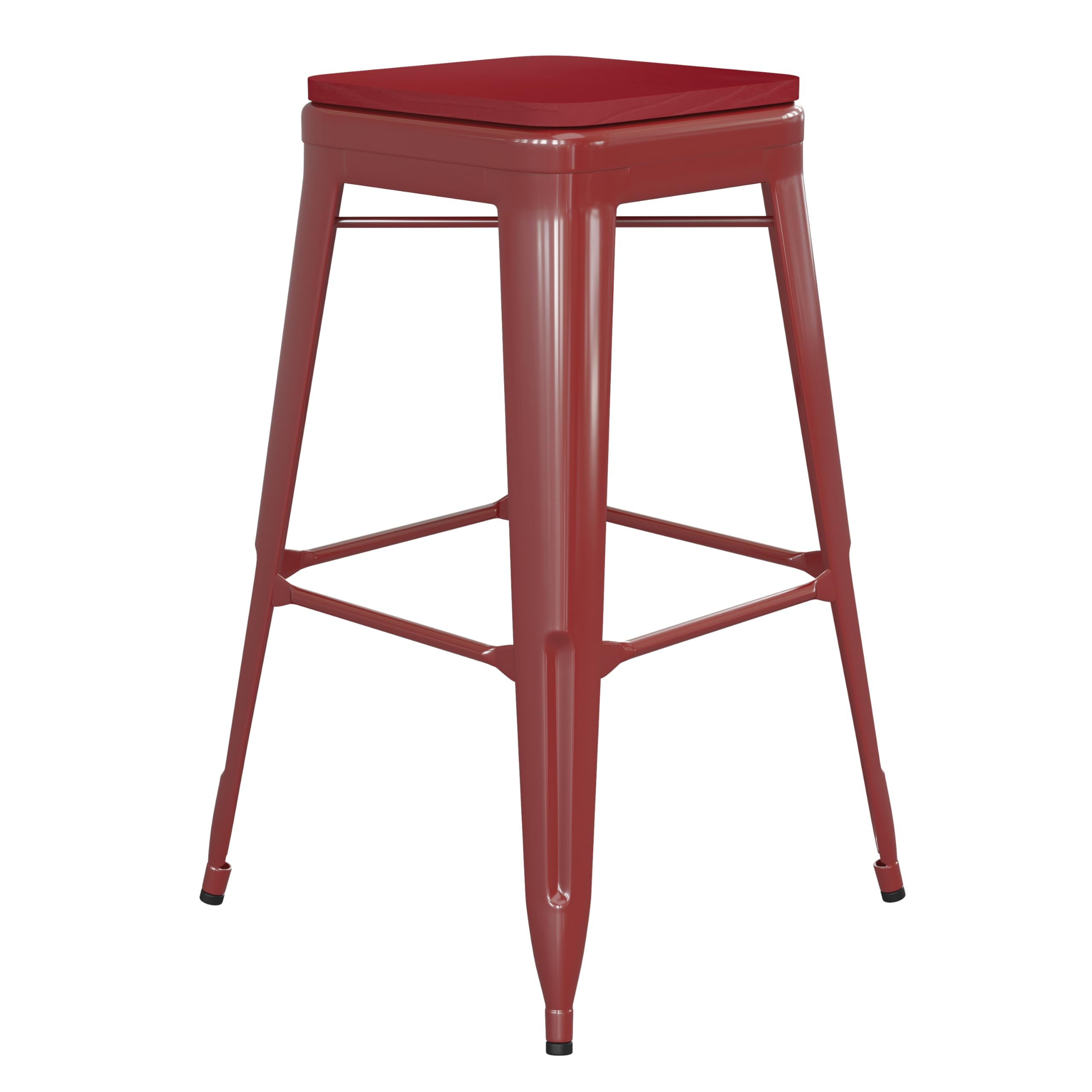 Flash Furniture Kai Commercial Grade Indoor-Outdoor Counter Height Stool - Red Metal Frame - Red Poly Resin Seat - 24 High - Bac