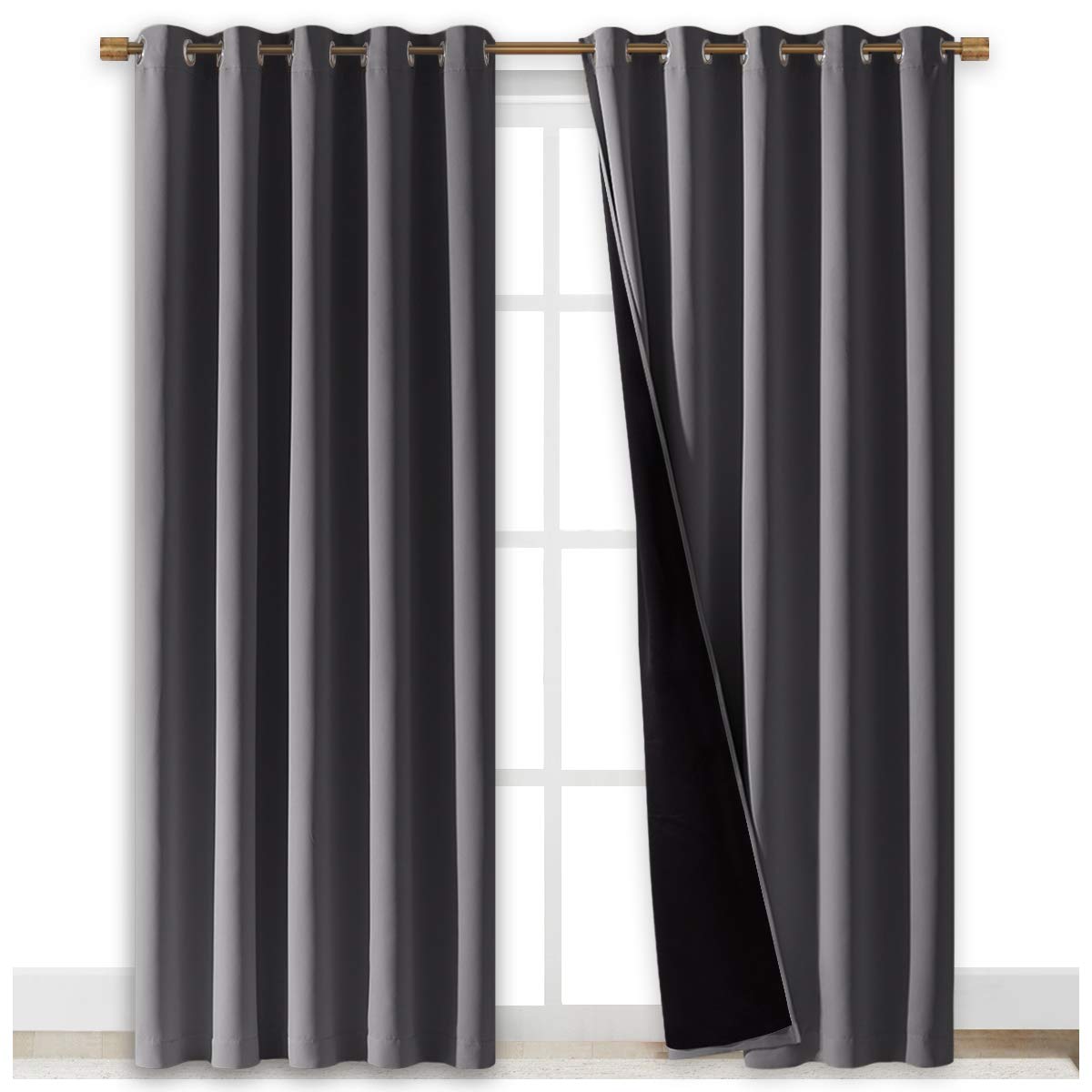 NICETOWN Grey Full Shade Curtain Panels, Pair of Energy Smart & Noise Blocking Out Blackout Drapes for Dining Room Window, Therm