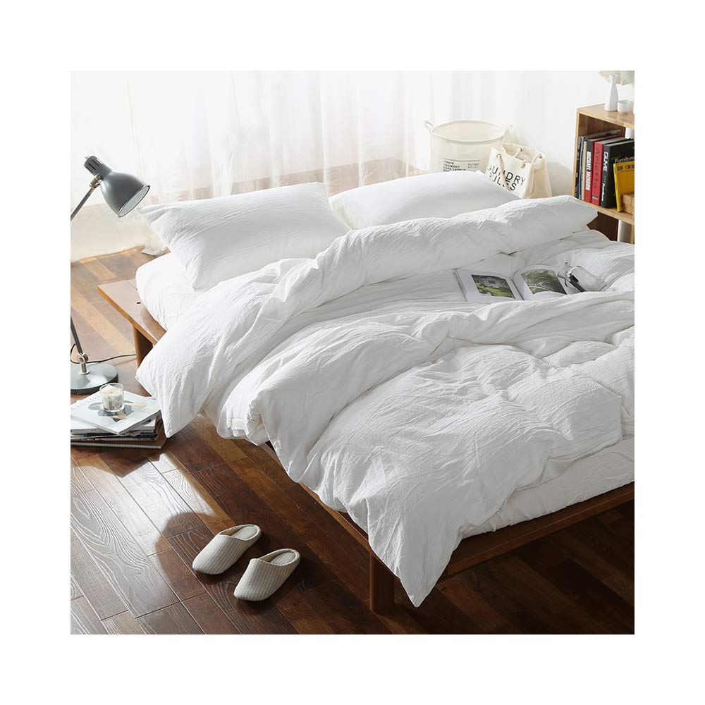 F.Y.Dreams 100% Washed Cotton Duvet Cover for Weighted Blanket 48x72 inches with 8 Ties, Zipper on Long Side/White/Just Duvet Co