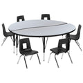 Flash Furniture Emmy 60 Circle Wave Flexible Laminate Activity Table Set with 12 Student Stack Chairs, Grey/Black