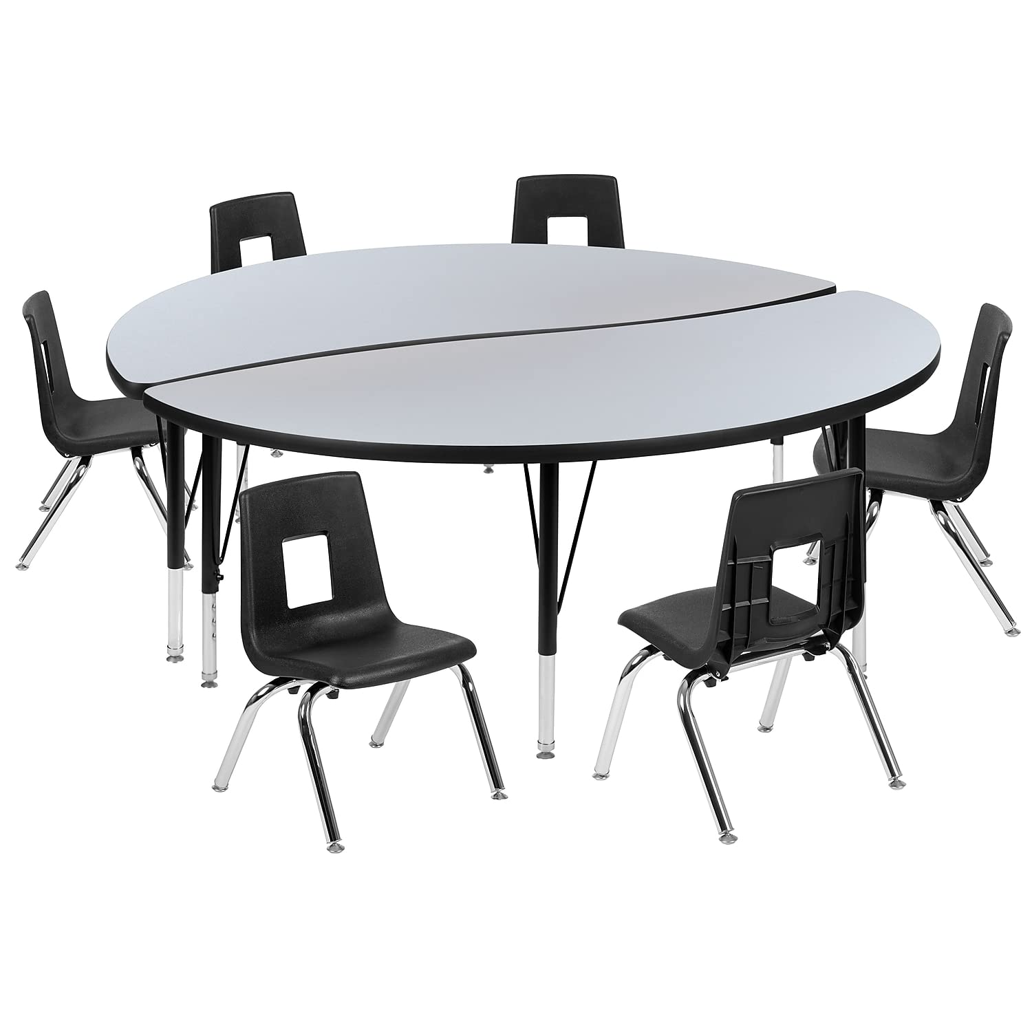 Flash Furniture Emmy 60 Circle Wave Flexible Laminate Activity Table Set with 12 Student Stack Chairs, Grey/Black