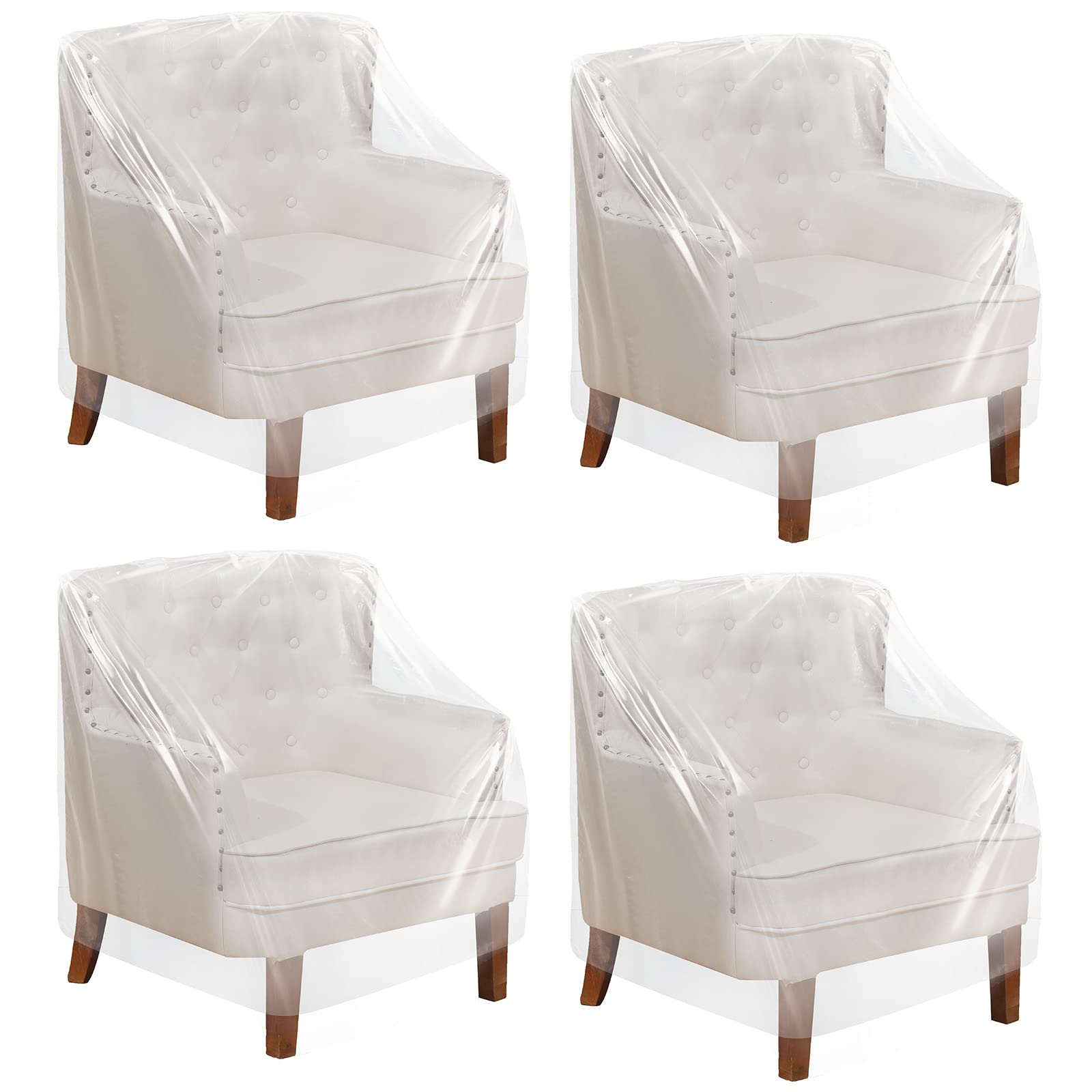 Tudomro 8 Pcs Outdoor Plastic Chair Cover Waterproof Armchair Cover Clear Dust Proof Plastic Couch Cover for Furniture Sofa Chai