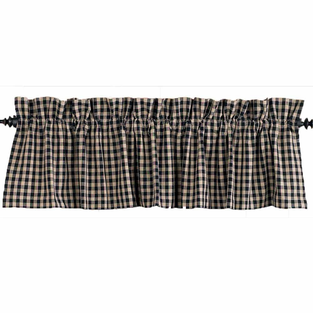 Heritage House Check Black and Nutmeg 72 x 15.5 Lined Cotton Valance by Raghu