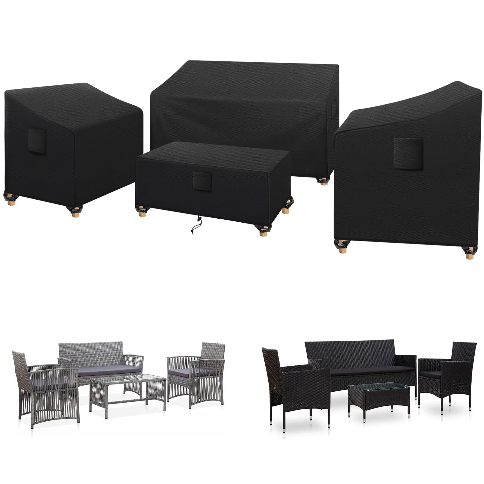 SIRUITON Patio Furniture Covers 4 Piece Set, Outdoor Furniture Cover Waterproof, Patio Furniture Set Covers, Heavy Duty Durable 
