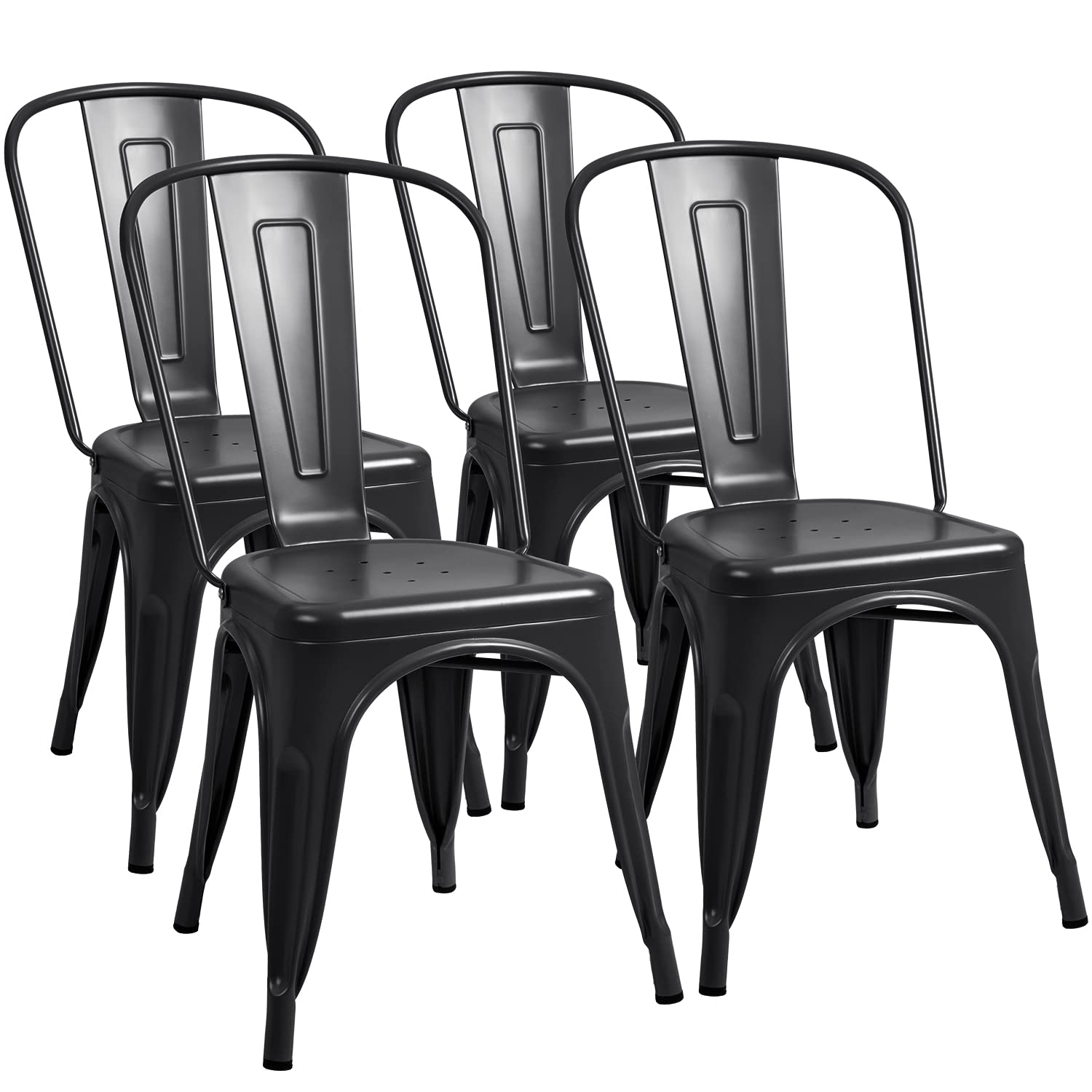 Furmax Metal Dining Chair Indoor-Outdoor Use Stackable Classic Trattoria Chair Chic Dining Bistro Cafe Side Metal Chairs Set of 