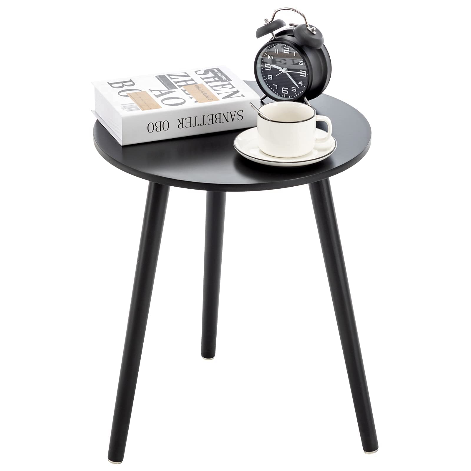 Apicizon Black Round Side Table, Black End Table for Small Spaces, Simple Nightstand for Living Room, Bedroom, Bedside Table Nur
