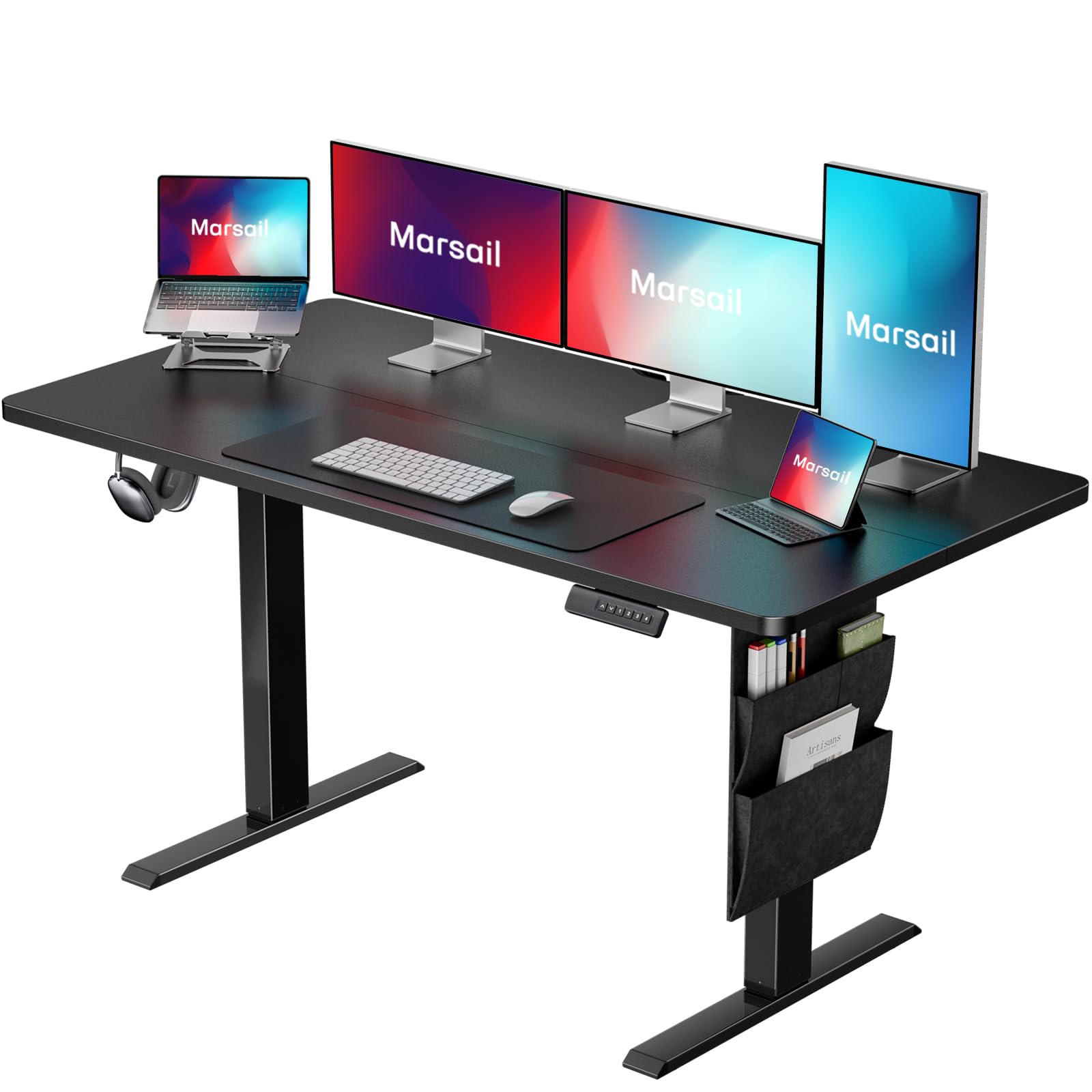 Marsail Standing Desk Adjustable Height Home Office Desk,48x24 Inch Electric Standing Desk, Stand up Desk with Storage Bag,Headp