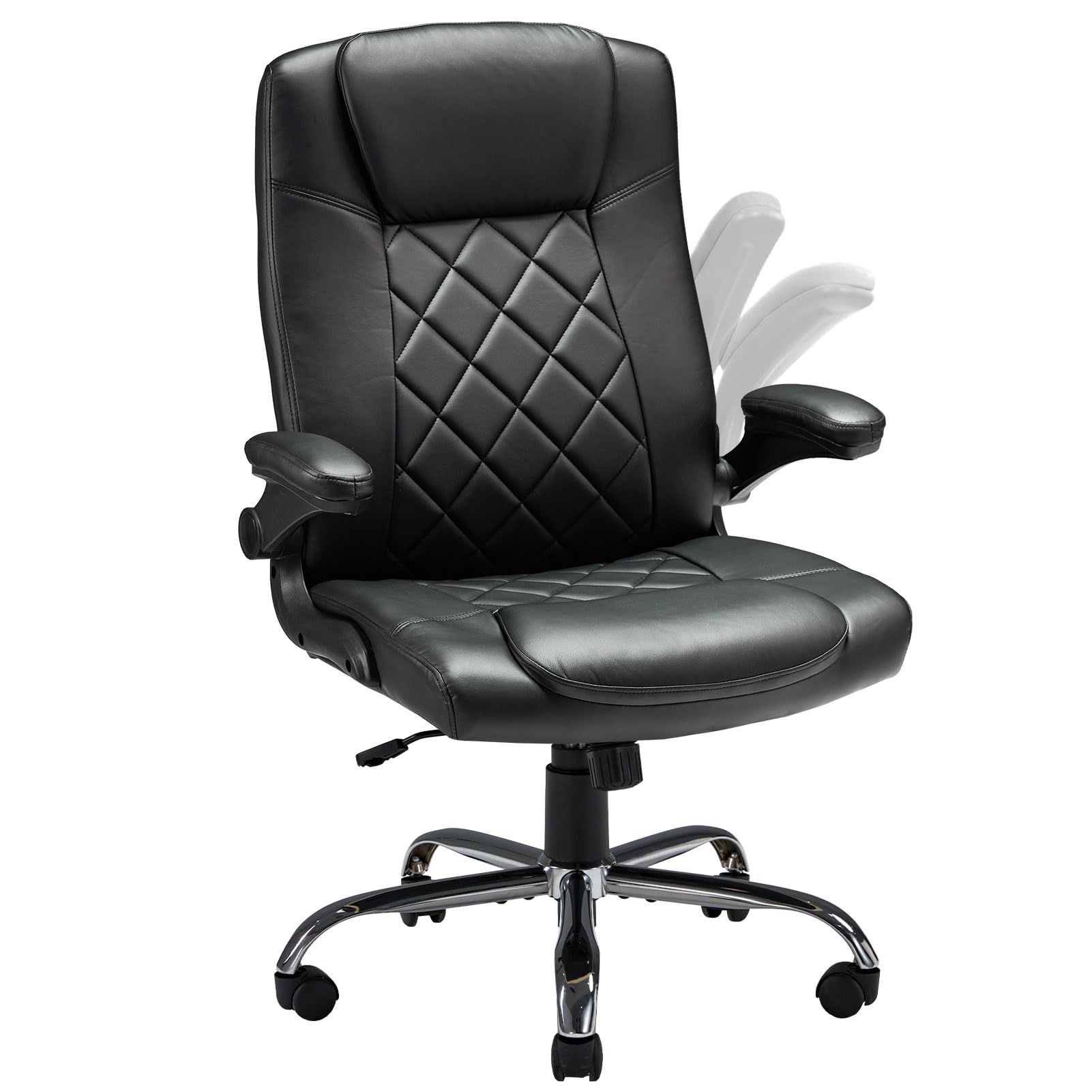 ZZW Executive Office Chair w/Flip-Up Arms Managerial Home Desk Chair w/Lumbar Support Adjustable PU Leather Ergonomic Computer C