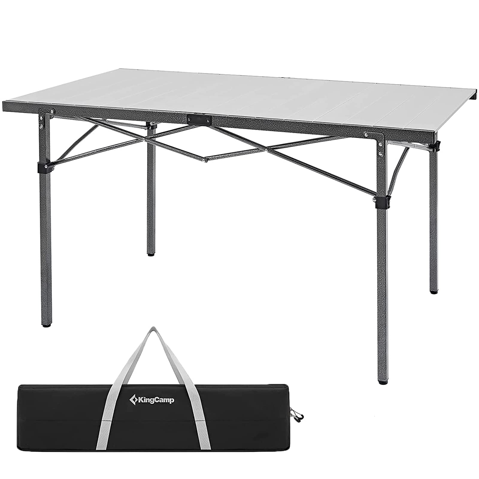 KingCamp KC2133_Black/Silver-USVC1 Portable Stable Table for Outdoor Picnic, Camping, Barbecue and Backyard Party, 4-6 Person, 5