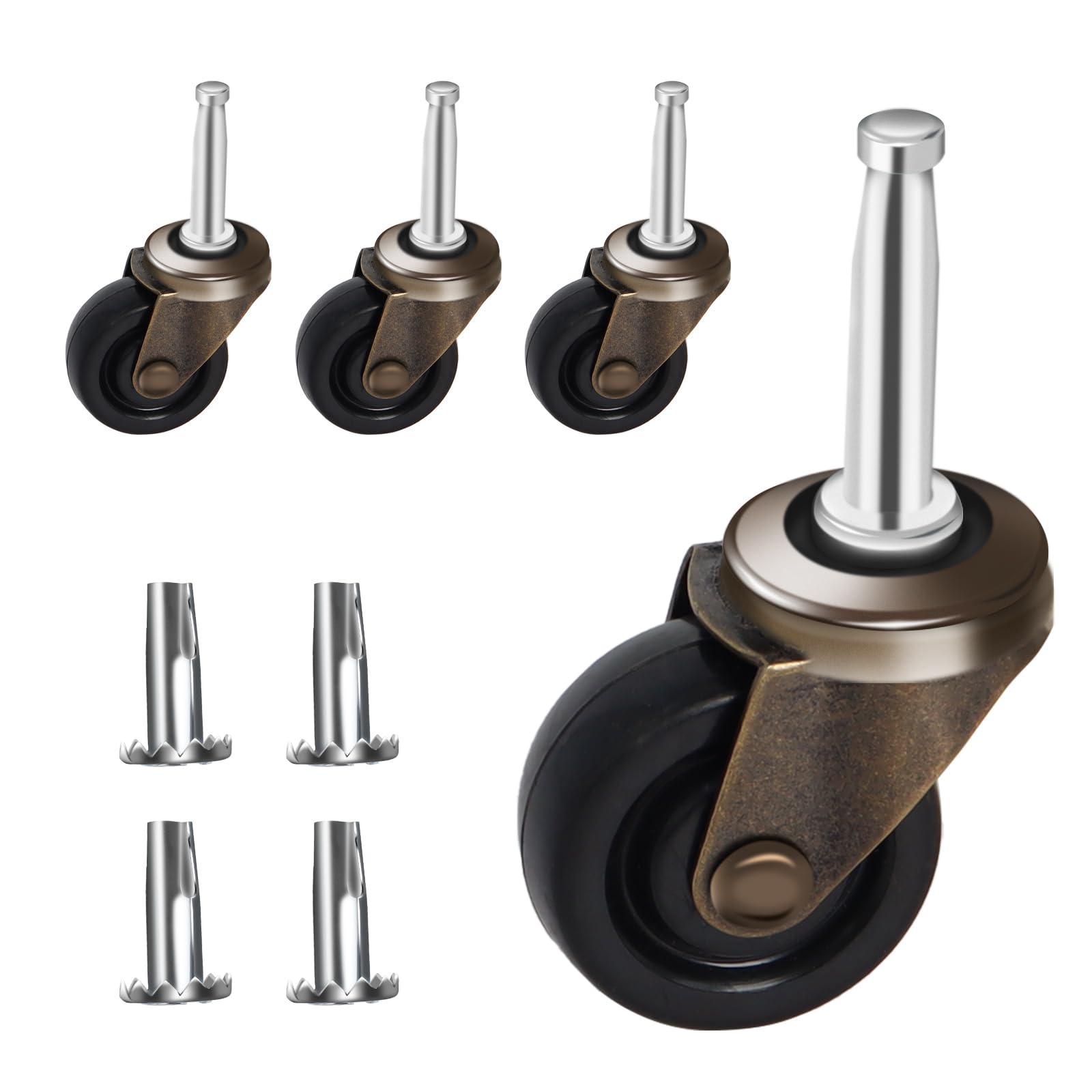 Podoy Antique Casters Wheels 1-5/8 with Stem Socket Replacement for Furniture Chairs Small Sofa Office Decorative Casters for Ha