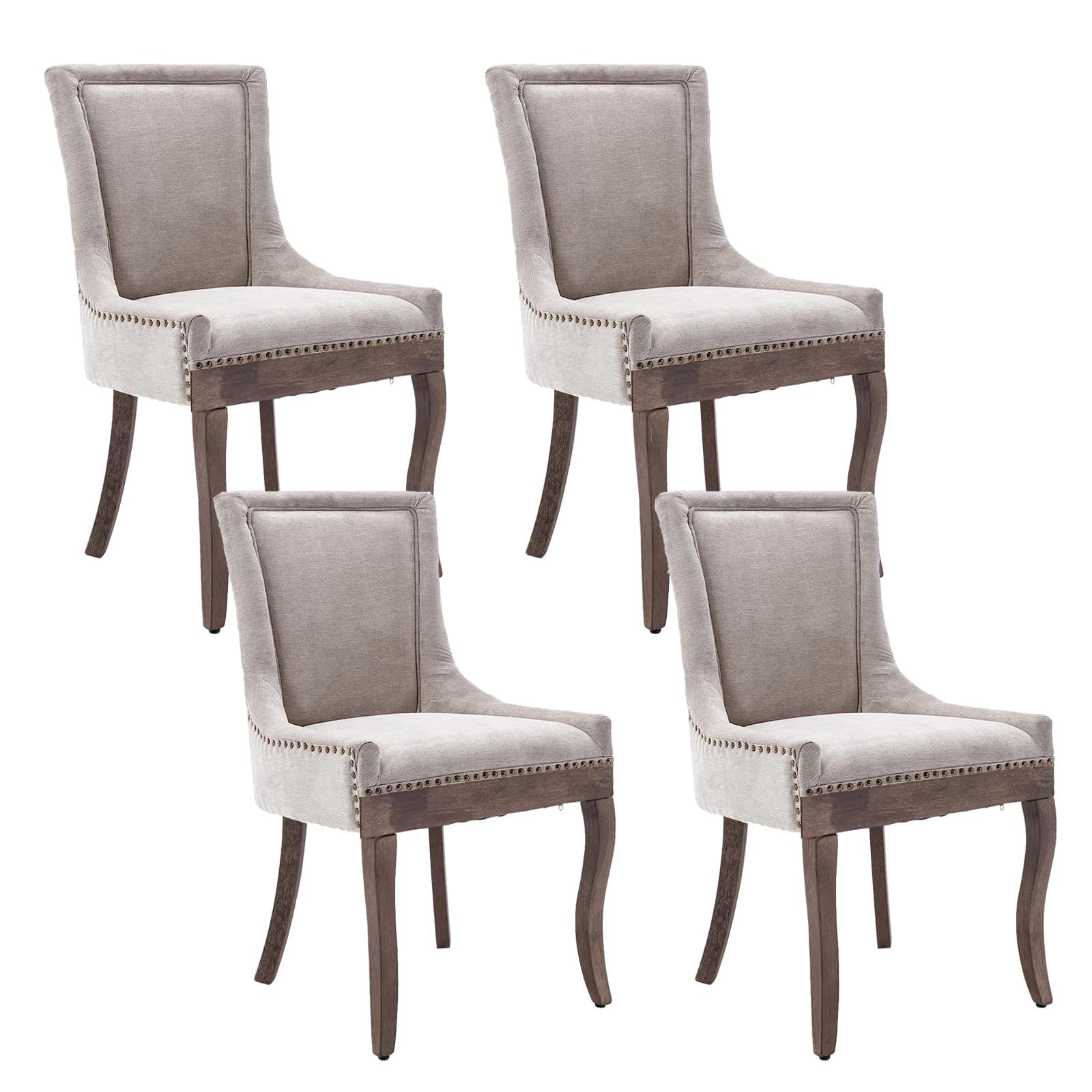 Aoowow Fabric Vintage Upholstered Side Chairs Set of 4, Farmhouse Solid Wood Kitchen Dining Room Chairs with Nailheads Legs (Fab