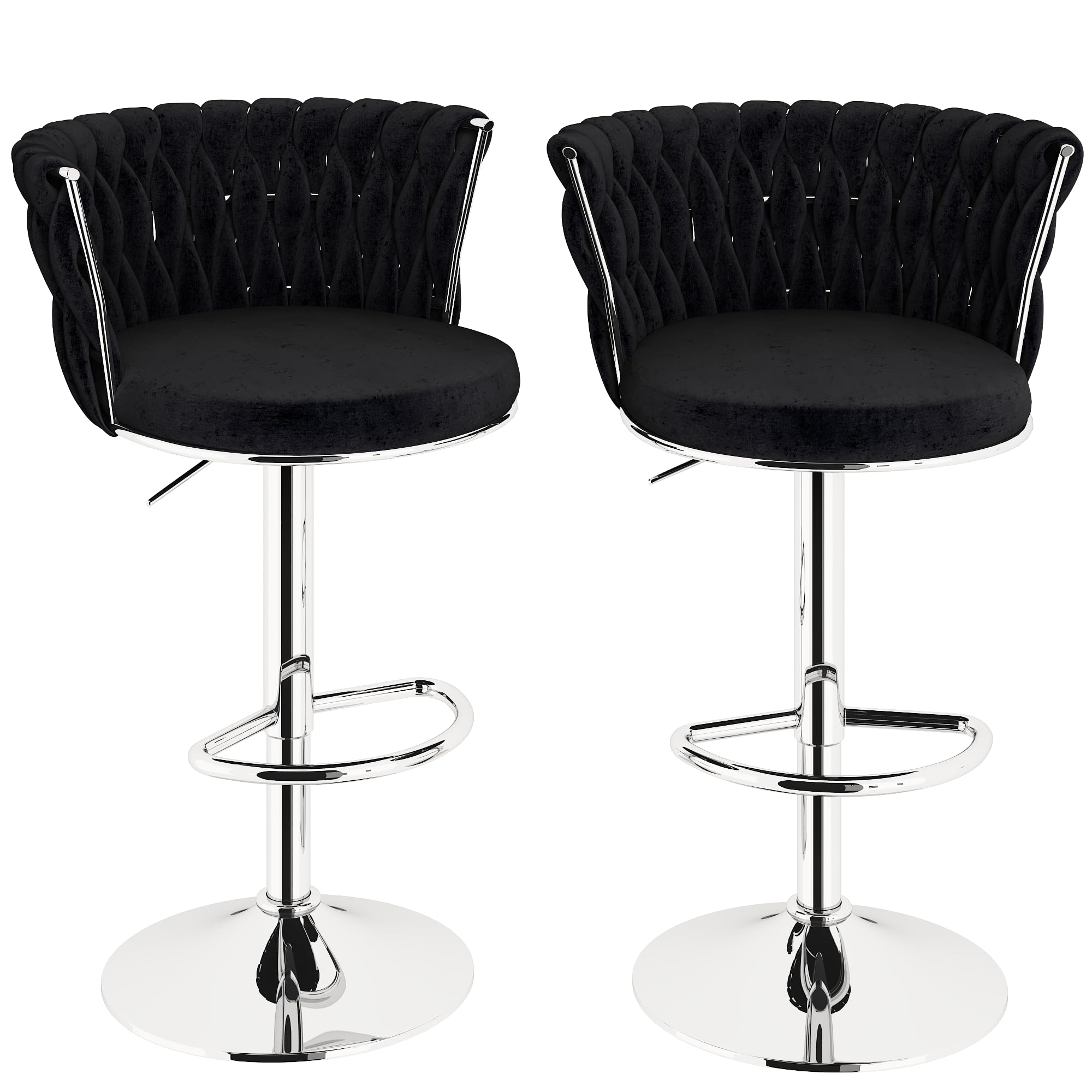 Lamerge Velvet Bar Stools Set of 2, Swivel Counter Stools Counter Height Barstools with Back & Footrest,Bar Chairs Velvet for Ki