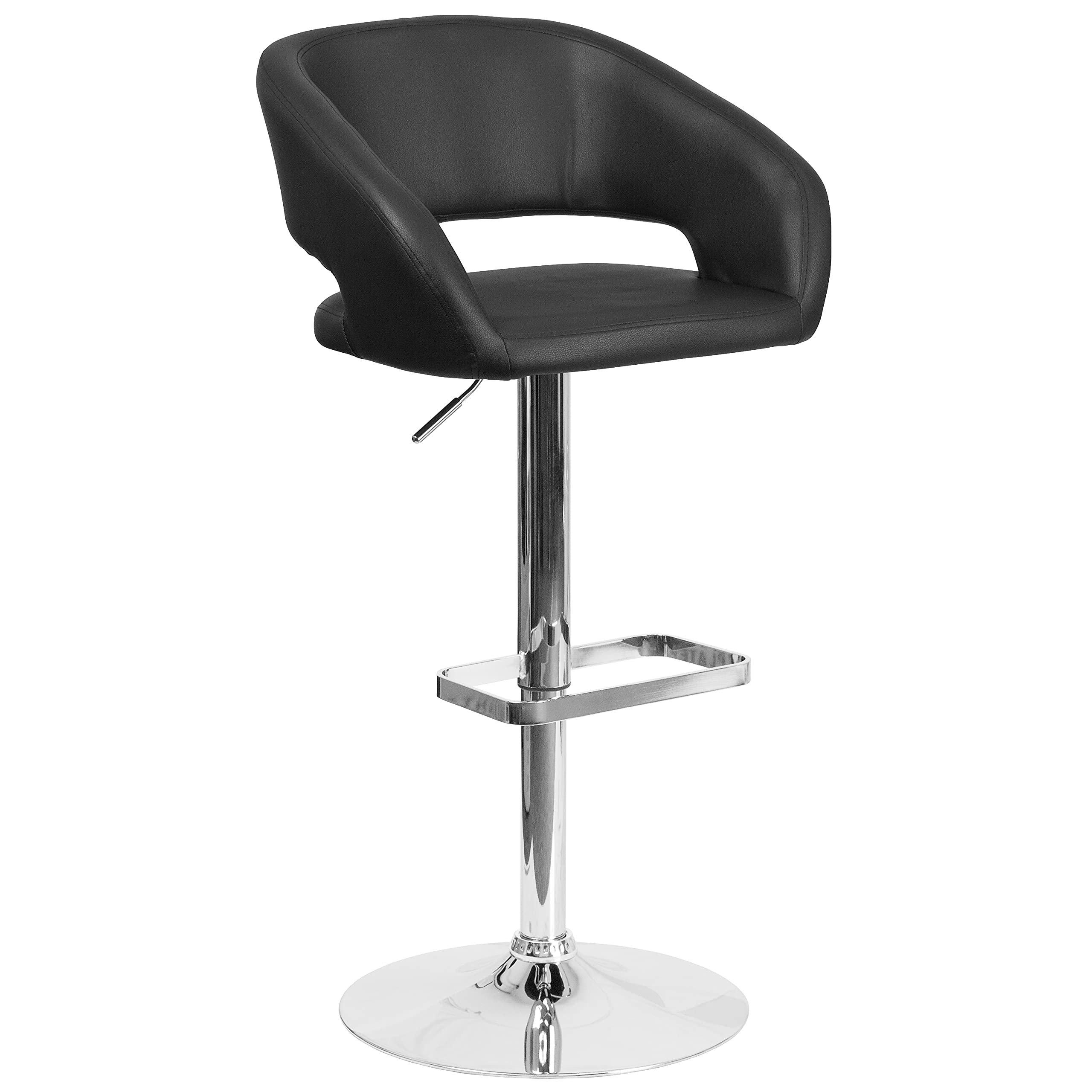 Flash Furniture Erik Comfortable & Stylish Contemporary Barstool with Rounded Mid-Back and Foot Rest, Adjustable Height - Black 