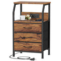 Furnulem Night Stand with Charging Station, 28.3 Inch Tall Bedside Table with Wood Shelf, End Table with USB Ports & Outlets, 3 