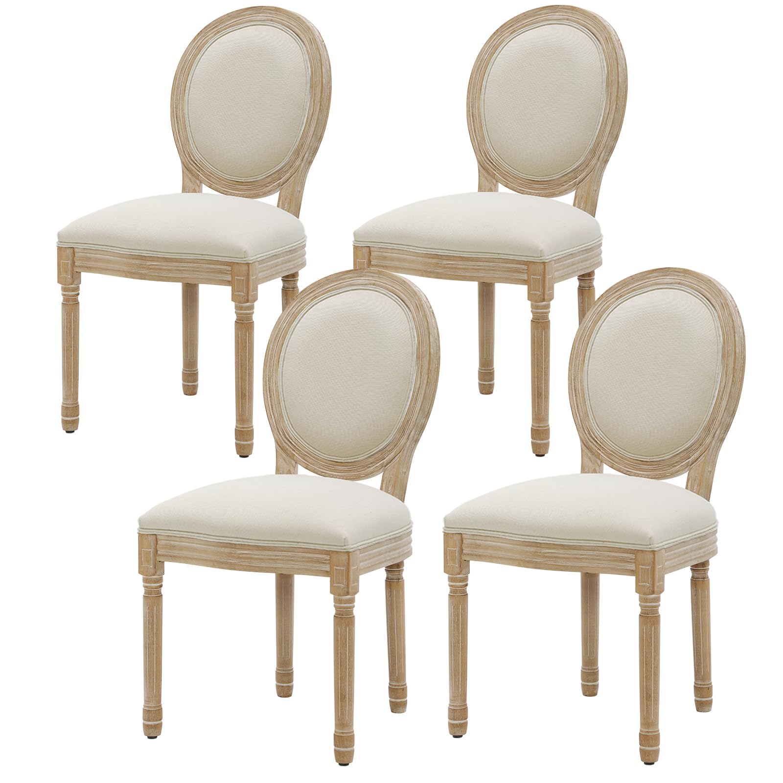 Furnimart French Country Vintage Dining Chairs Set of 4 Farmhouse Dining Chairs with Round Back and Solid Wood Legs, Oval Side C