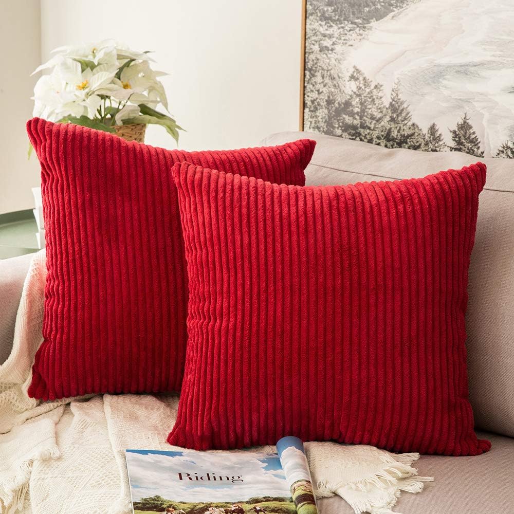 MIULEE Winter Pack of 2 Corduroy Soft Soild Decorative Square Christmas Throw Pillow Covers Set Cushion Cases Pillowcases for So