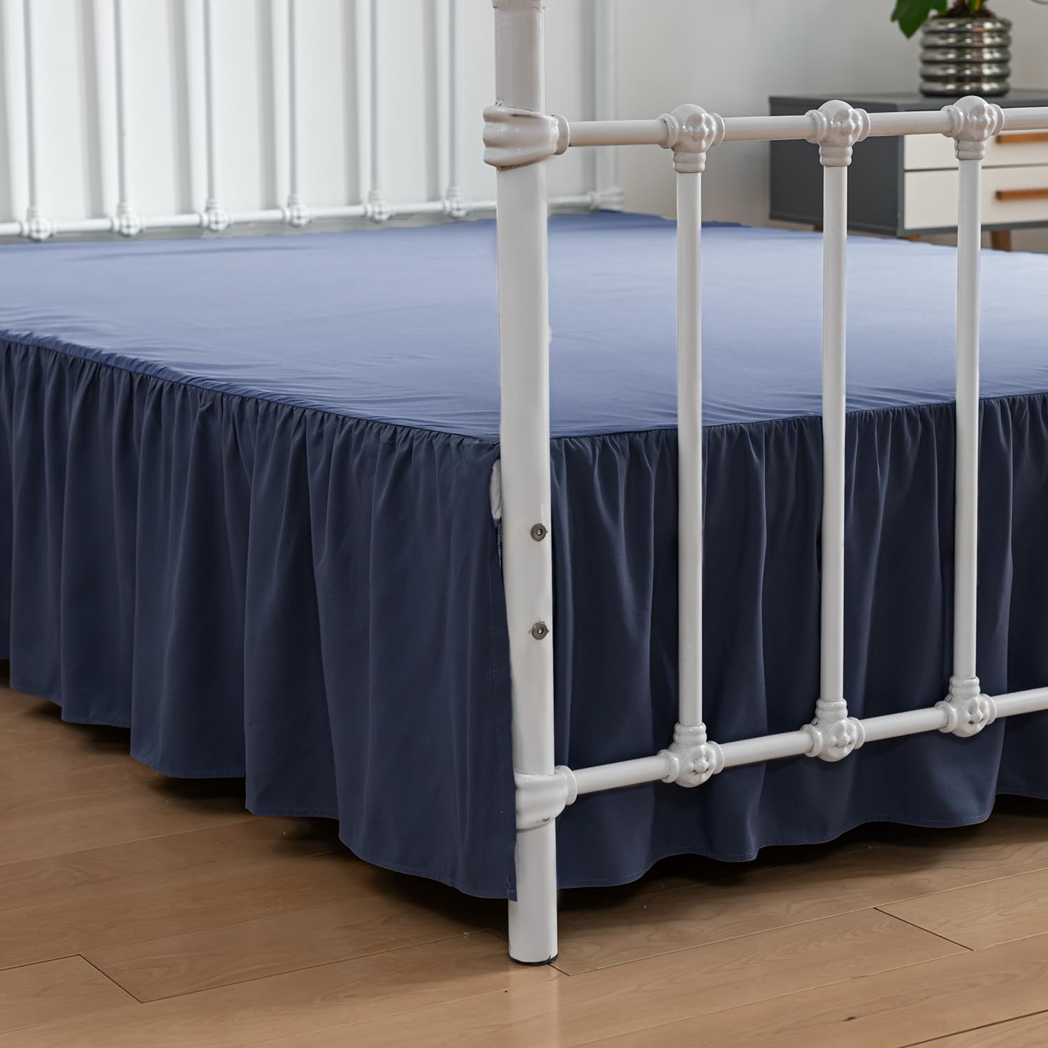 xuan dian Bed Skirt King Size Ruffled Bed Skirts with Split Corners,14 Inch Drop Dust Ruffle Bed Skirt with Platform, Blue